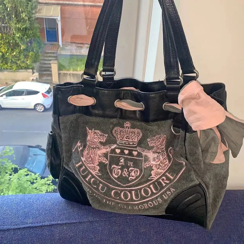 Vintage 90s Velvet Embroidery Tote Bag