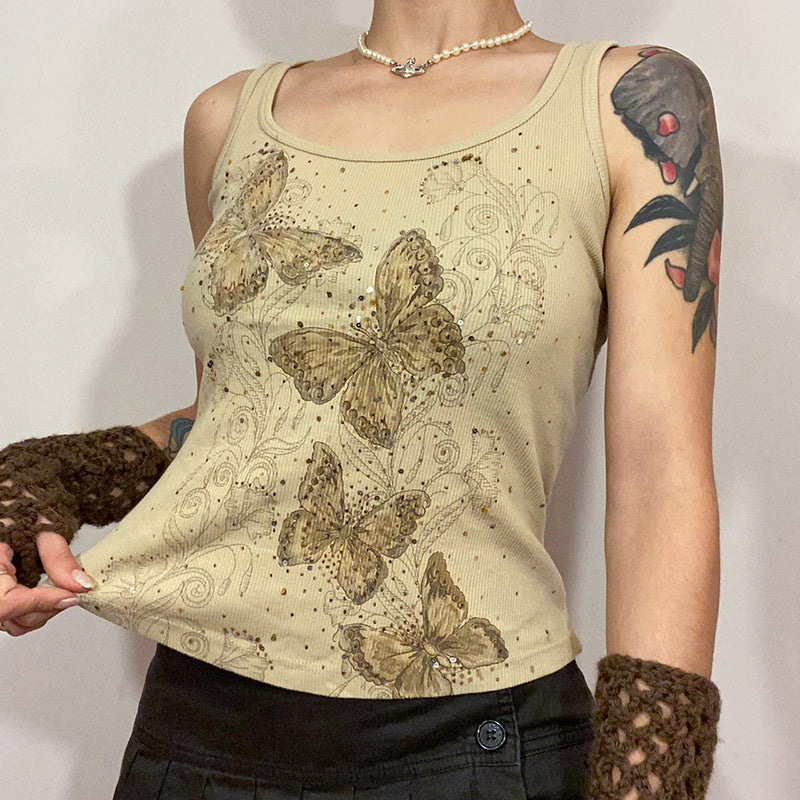 Butterfly Rhinestone Print Tank Top