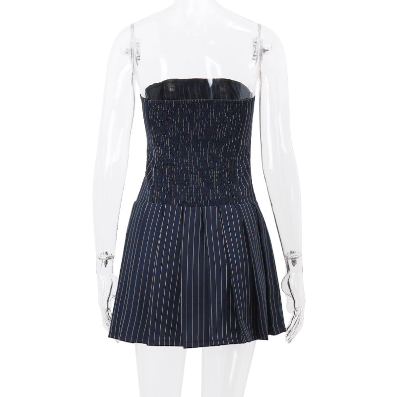 Striped A-Line Pleated Dress