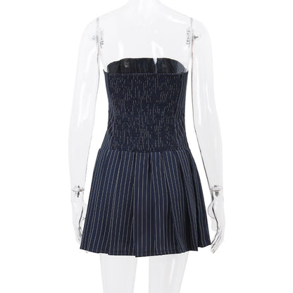 Striped A-Line Pleated Dress
