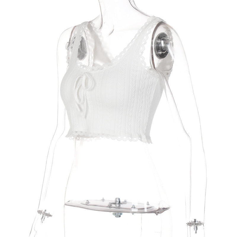 Lace Patchwork Bow Tank Top