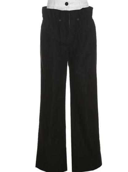 Patchwork High Waist Wide Leg Cargo Pants