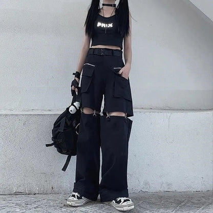 Black Cut Out Oversized Pocket Cargo Pants