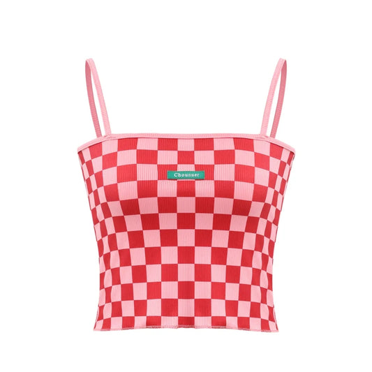 Red & Pink Checkered Tank Top
