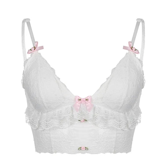 White Lace Bow Sheer Corset Top