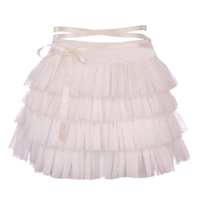 Sweet Bow Ruffle Layer Bandage A-Line Skirt