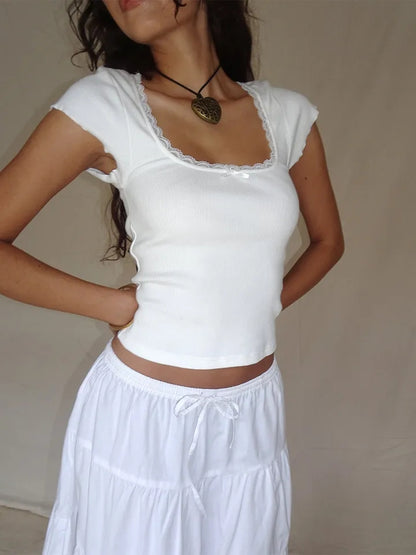 White Lace Short Sleeve Shirt