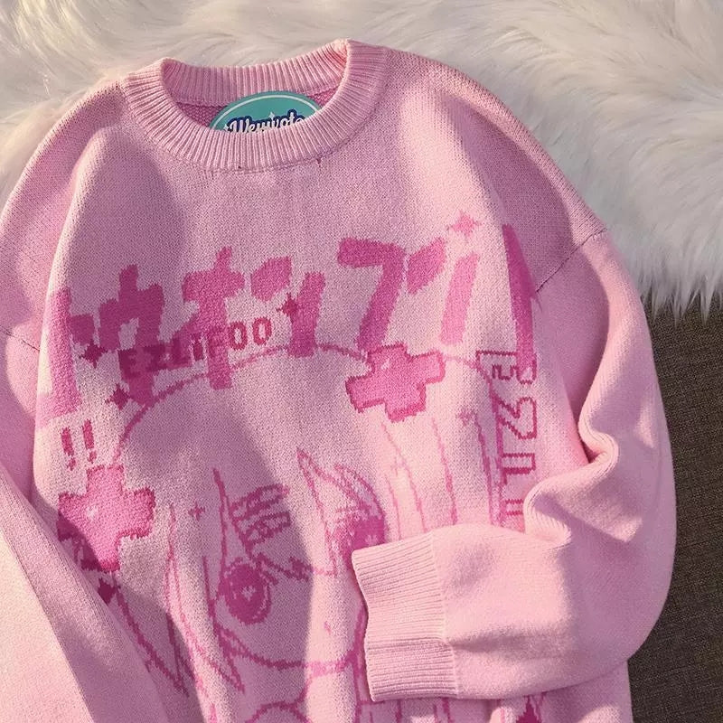 Anime Girl Oversized Knit Long Sleeve Sweater