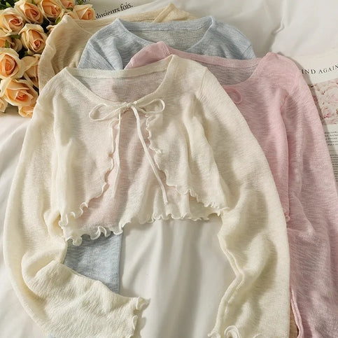 Thin Cardigan Bow Lace Up Long Sleeve Cardigan