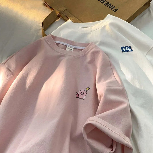 Pink Japanese Anime Print Short Sleeve T-shirt