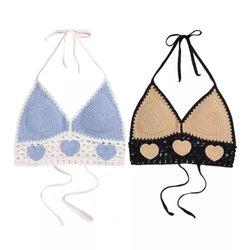 Heart Boho Crochet Backless Halter Top
