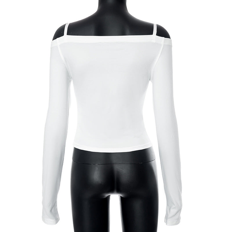 White Bow Off Shoulder Long Sleeve Top