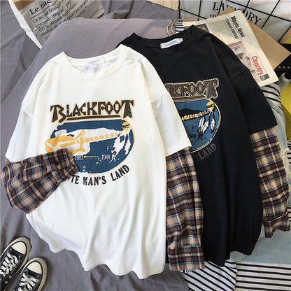 Black White Plaid Patchwork Print Loose Casual Sweatshirt Sweater Long Sleeve Shirt Pullover Jumper E-Girl Kawaii Korean Japanese Harajuku Streetwear