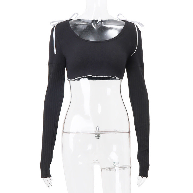 Bow Knit Square Neck Long Sleeve Top