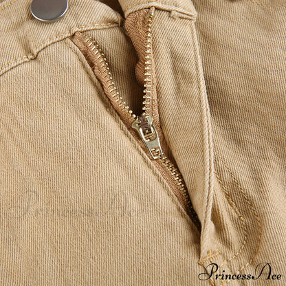 Flared High Black Jeans and in Waist Brown for Khaki Women