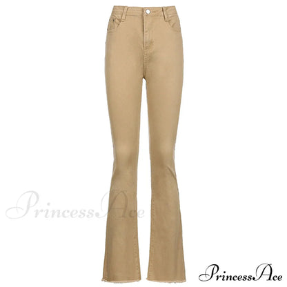 Flared High Black Jeans and in Waist Brown for Khaki Women