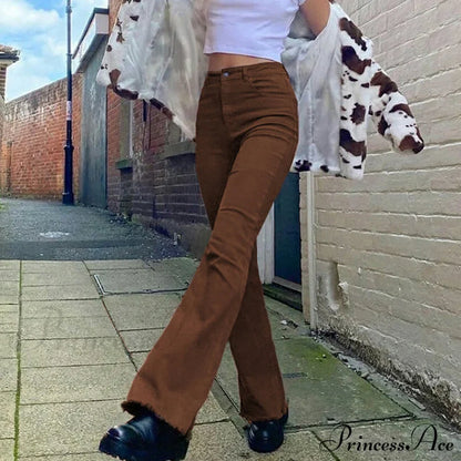 Flared High Black Jeans and in Waist Brown for Khaki Women