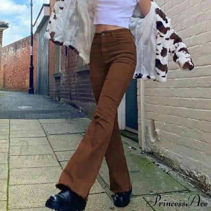 Flared High Black Jeans and in Waist Brown for Khaki Women