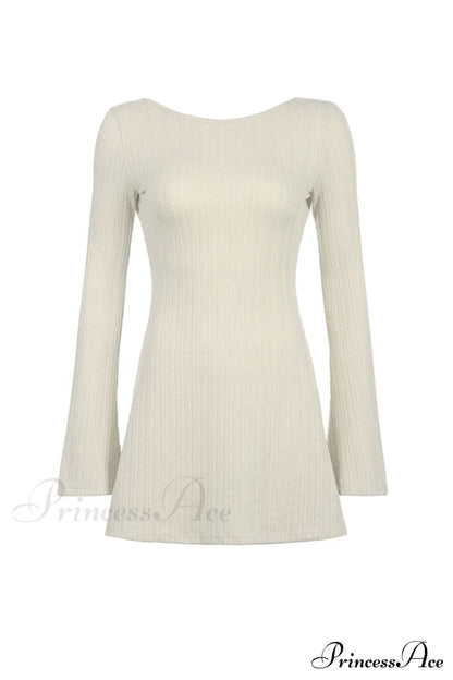 Flares Sleeve Backless Cable Knit Dress