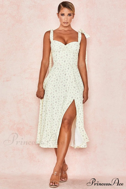 Fleur de Paris Charming Floral Split Midi Dress