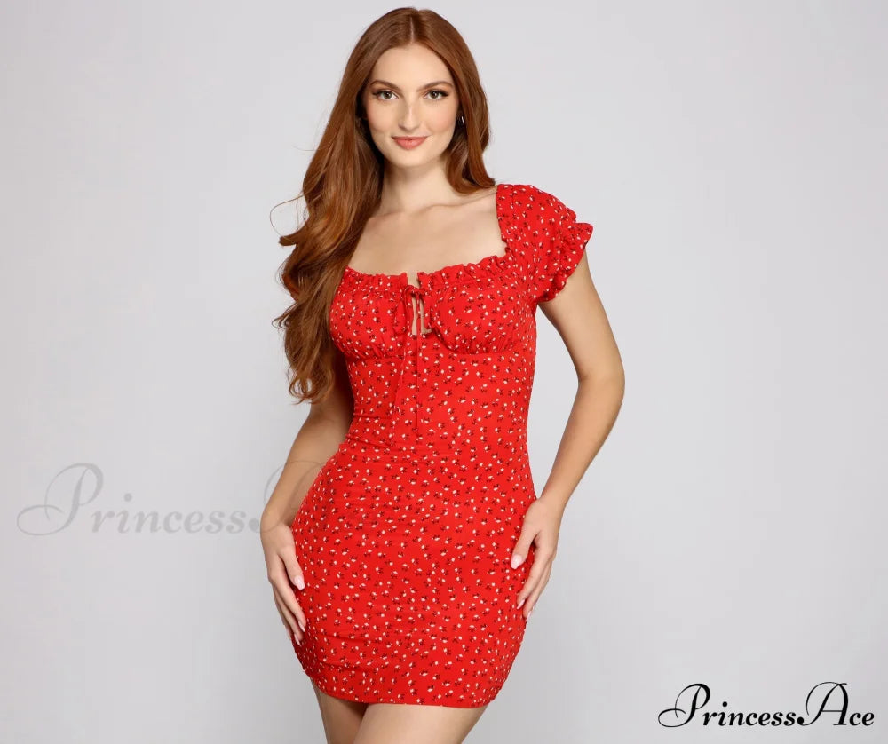 Flirty Vibes Off The Graceful Shoulder Floral Mini Dress