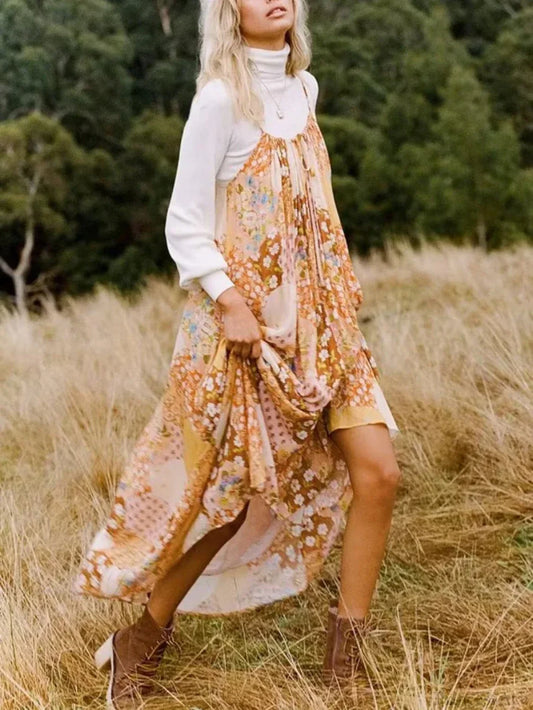 Floral Print Strapless A-line Rayon Beach Summer Maxi Boho Dress