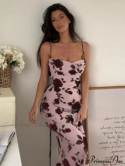 Floral Print Strappy Charming Back Tie-Up Midi Dress