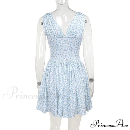 Floral V-neck Stylish Flare Mini Dress