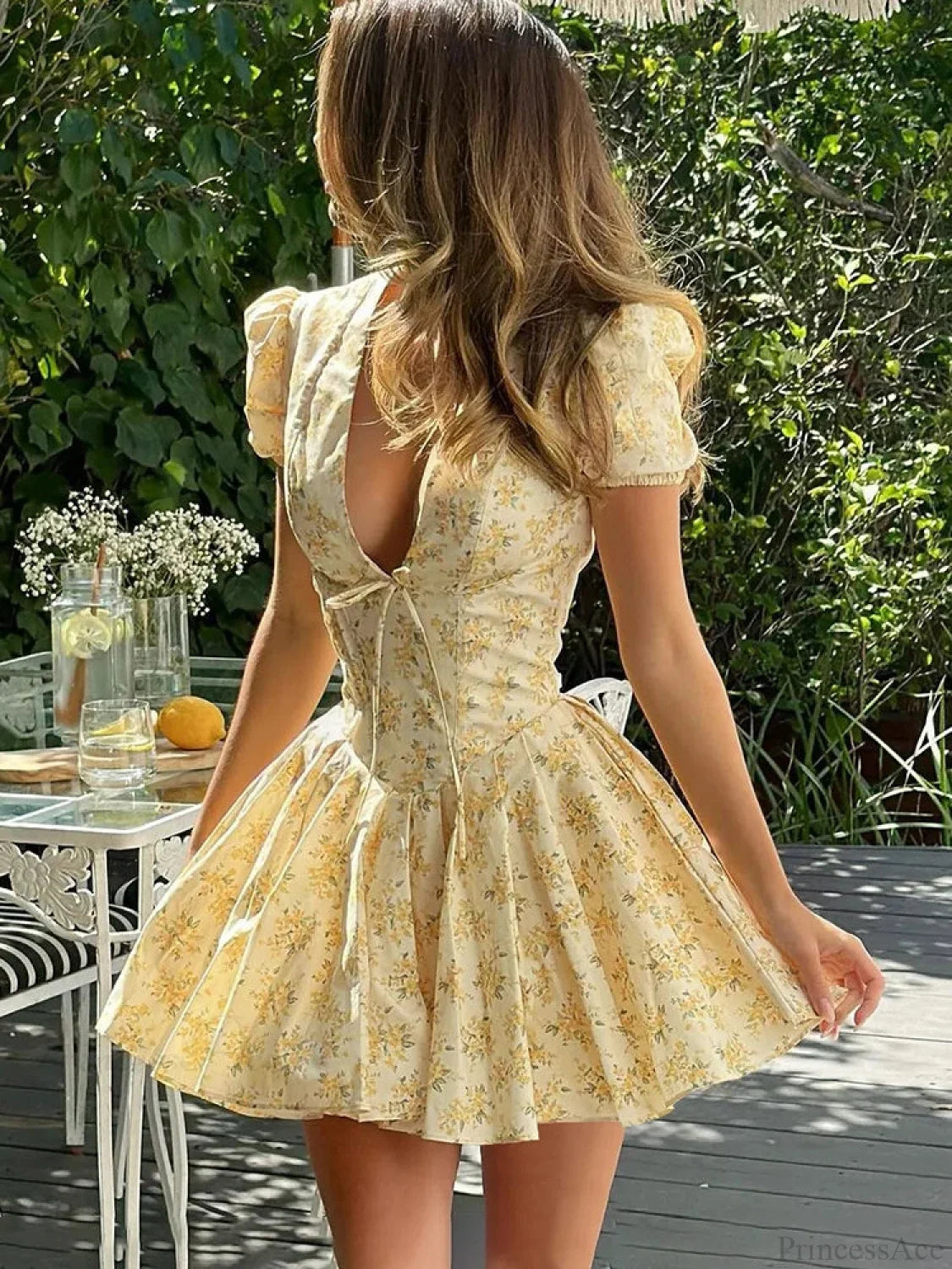 Flower Print Deep V-Neck Mini Dress