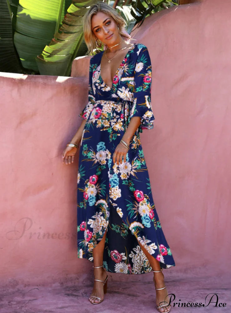 Gown Flowered for Neck Design Full-Length Vintage Warm-Season V Women