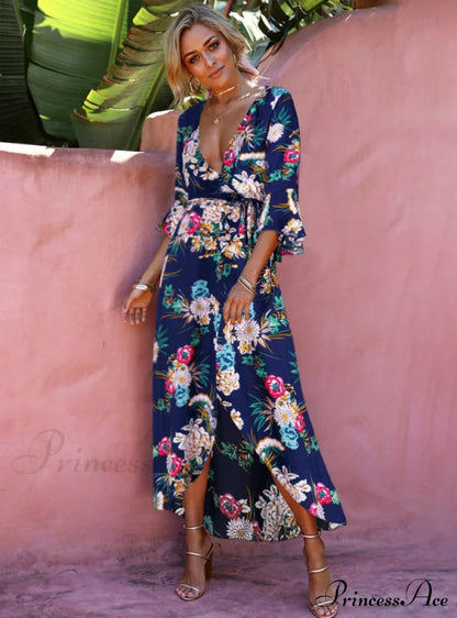 Gown Flowered for Neck Design Full-Length Vintage Warm-Season V Women