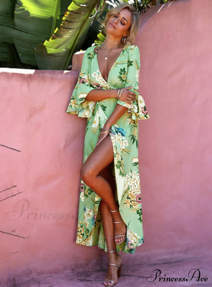 Gown Flowered for Neck Design Full-Length Vintage Warm-Season V Women
