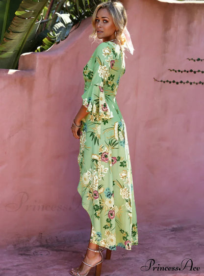Gown Flowered for Neck Design Full-Length Vintage Warm-Season V Women