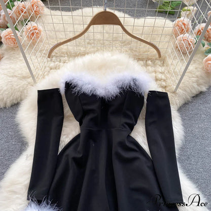 Gown Red for Backless Furry Strapless Elegant - Women Party New Year/Christmas/Femme