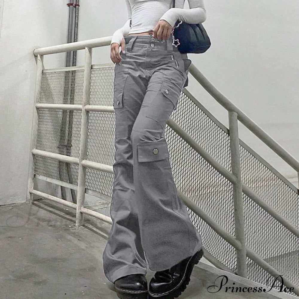 Gray Casual Stitched Pocket Cargo Pants