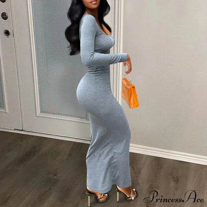 Solid Color Square Neck Bodycon Dress