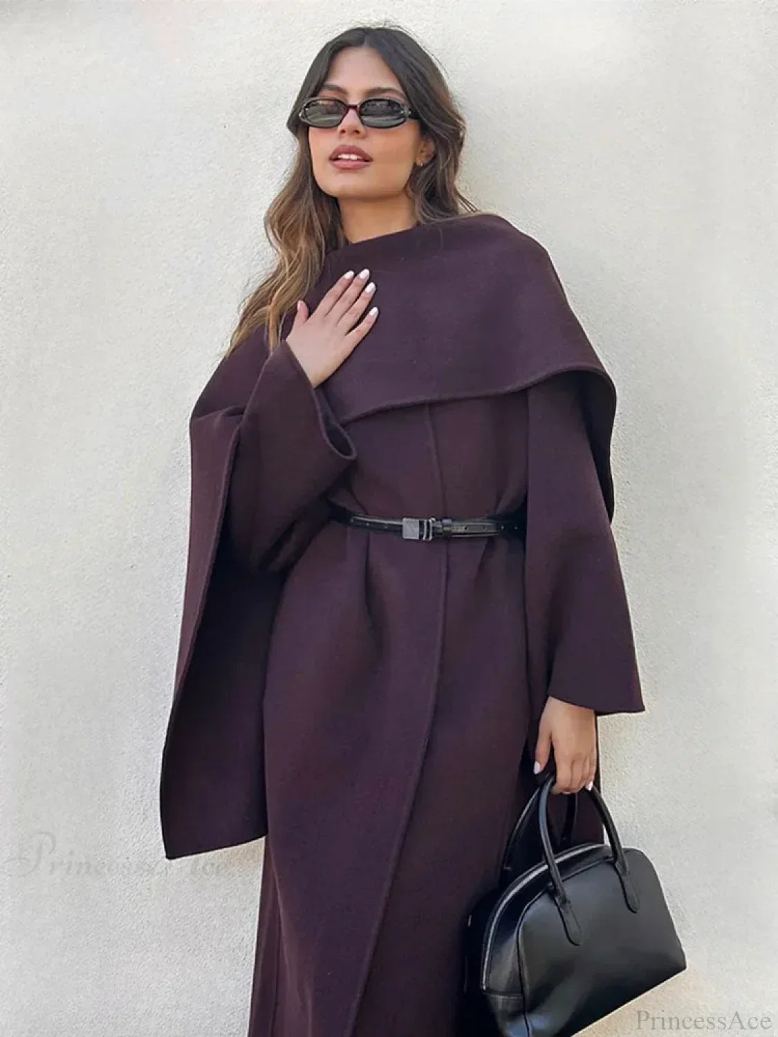 Gray Woolen Turn-Down Collar Overcoat