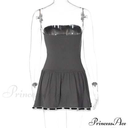 Grey Tube Lace Charming Strap Mini Dress