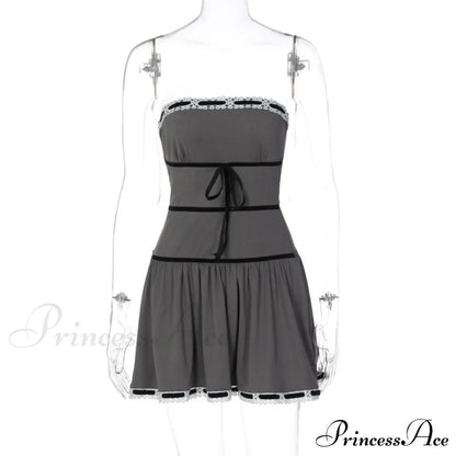 Grey Tube Lace Charming Strap Mini Dress