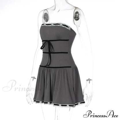 Grey Tube Lace Charming Strap Mini Dress