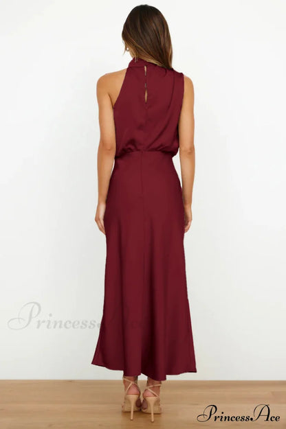 Halter Sleeveless Satin Bridesmaid Dress