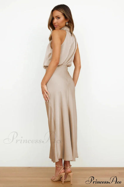 Halter Sleeveless Satin Bridesmaid Dress
