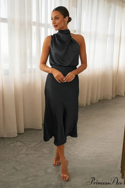 Halter Sleeveless Satin Bridesmaid Dress