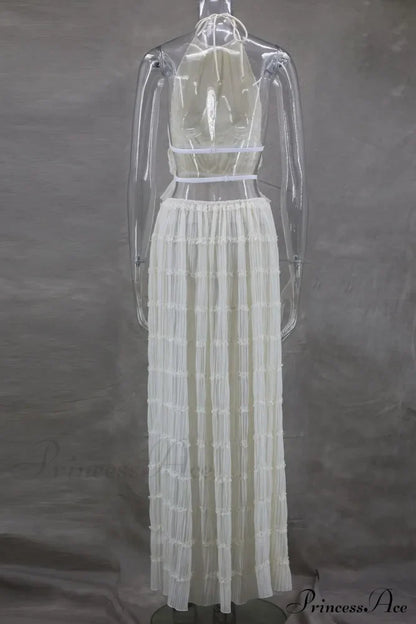 Halterneck Ruched Open Back Tie Trendy Up Top And Maxi Skirt Set