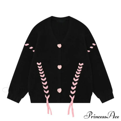 Heart Buttons Ribbion Charming Lace Up Cardigan