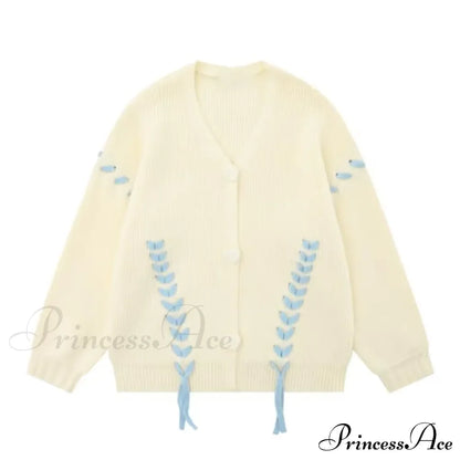 Heart Buttons Ribbion Charming Lace Up Cardigan