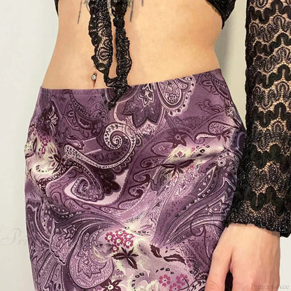 HEYounGIRL Vintage Mesh Purple Skirt Low Waist Aesthetic Outfits