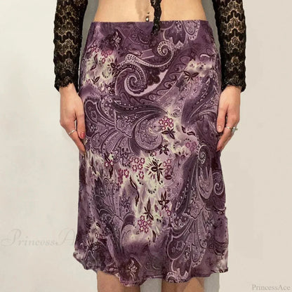 HEYounGIRL Vintage Mesh Purple Skirt Low Waist Aesthetic Outfits