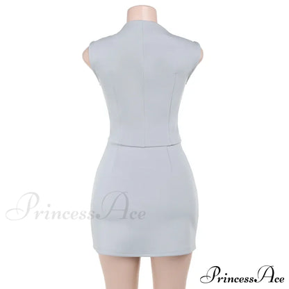 High Neck Solid Top Graceful And Bodycon Mini Skirt Set
