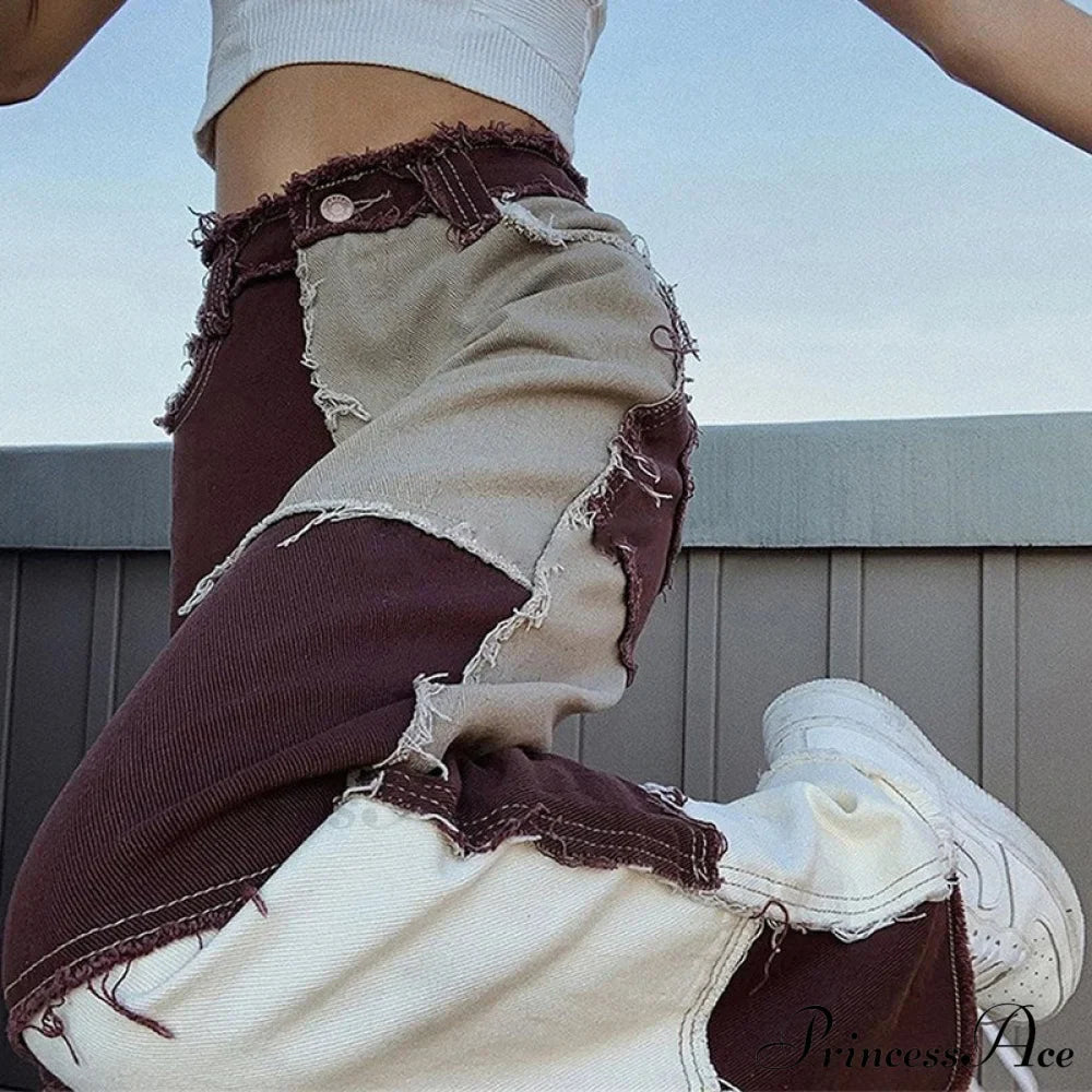 High Street Variegated Patchwork Jeans